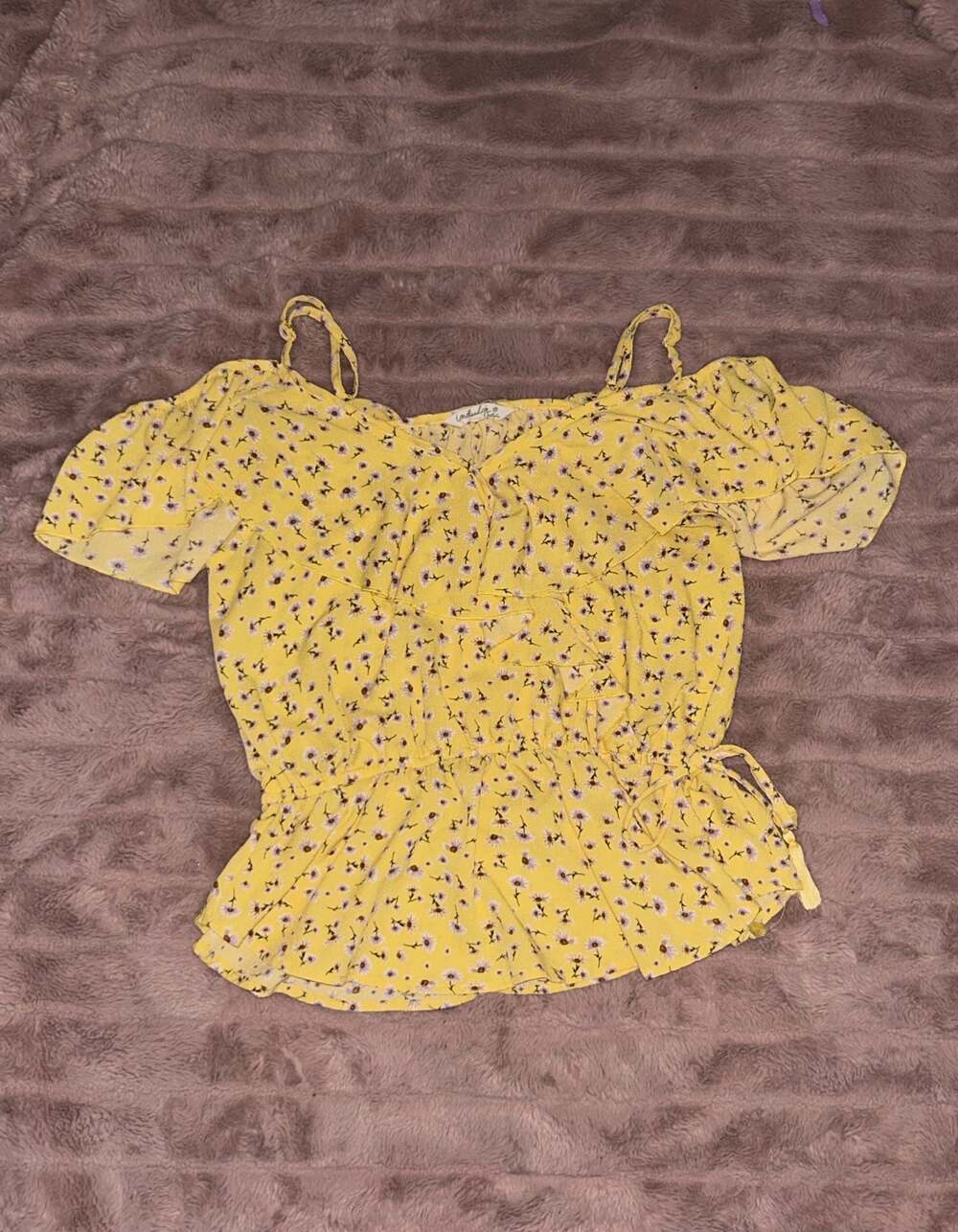 Indulge Instyle Yellow Floral Cold Shoulder Peplum Blouse